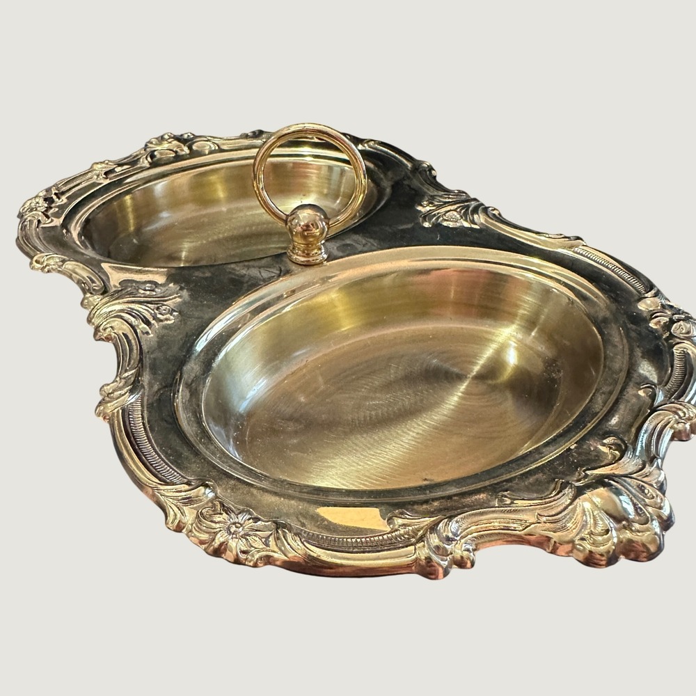 Vintage Copper Craft Brass Double Dish Nut Candy Ornate Scroll Topeka Kansas